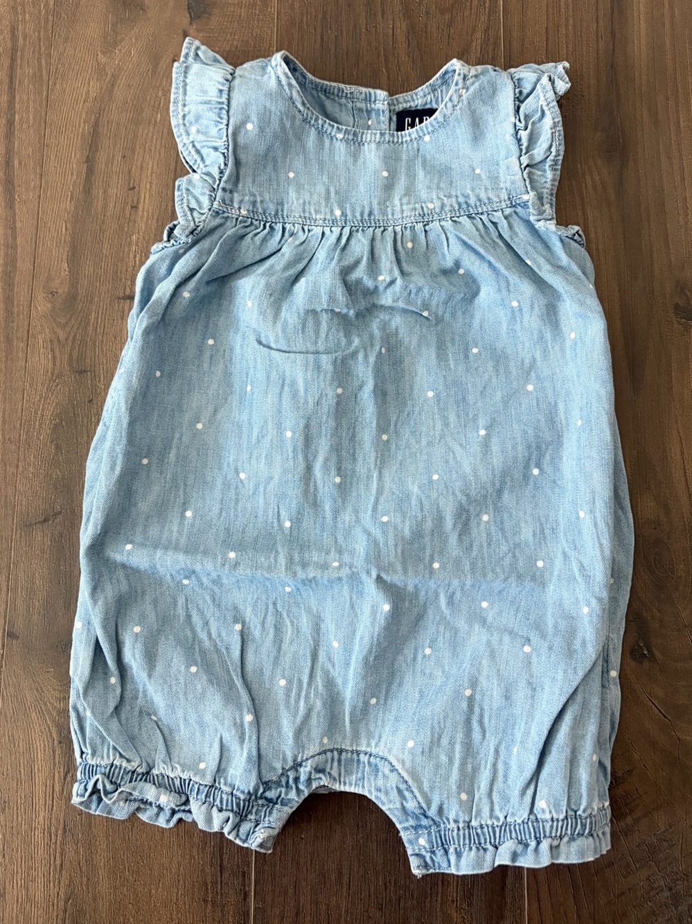 BabyGAP Light Blue Chambray Polka Dot Baby Romper
